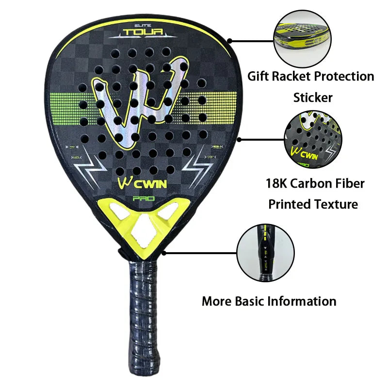 Camewin 18K Padel Racket Carbon Fiber Sweatproof Design