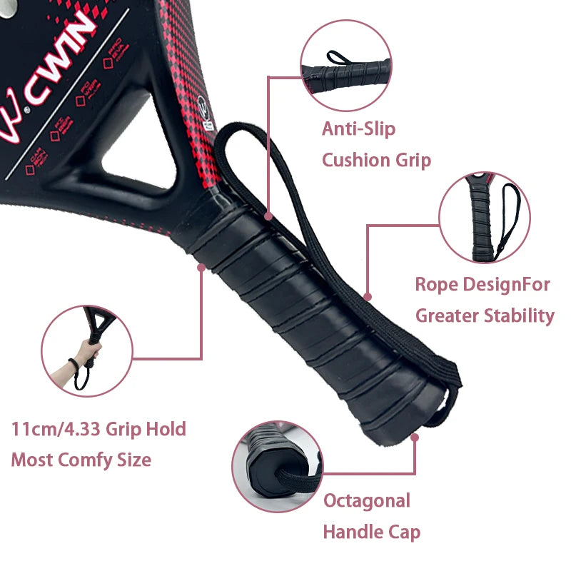 Cwin Padel Racket Carbon Fiber Red EVA Face for Adults