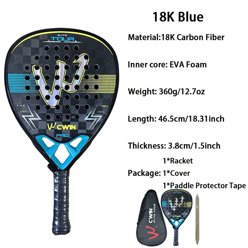 Camewin 18K Padel Racket Carbon Fiber Sweatproof Design