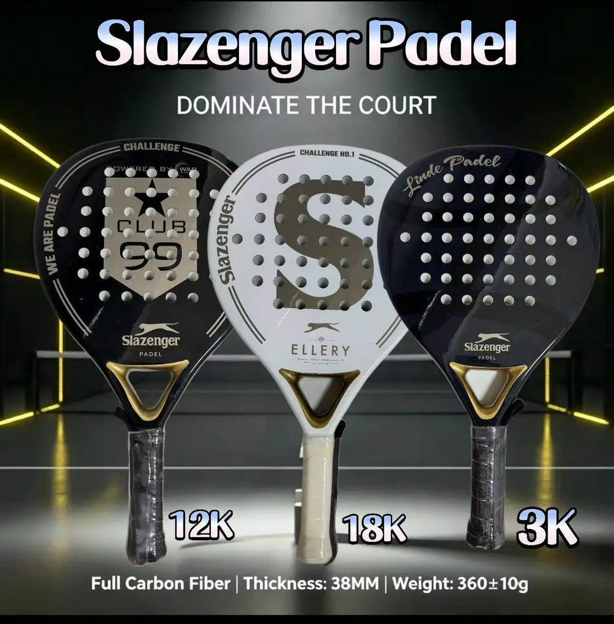 Slazenger Padel Racket Carbon Fiber 360g Soft EVA Foam Core