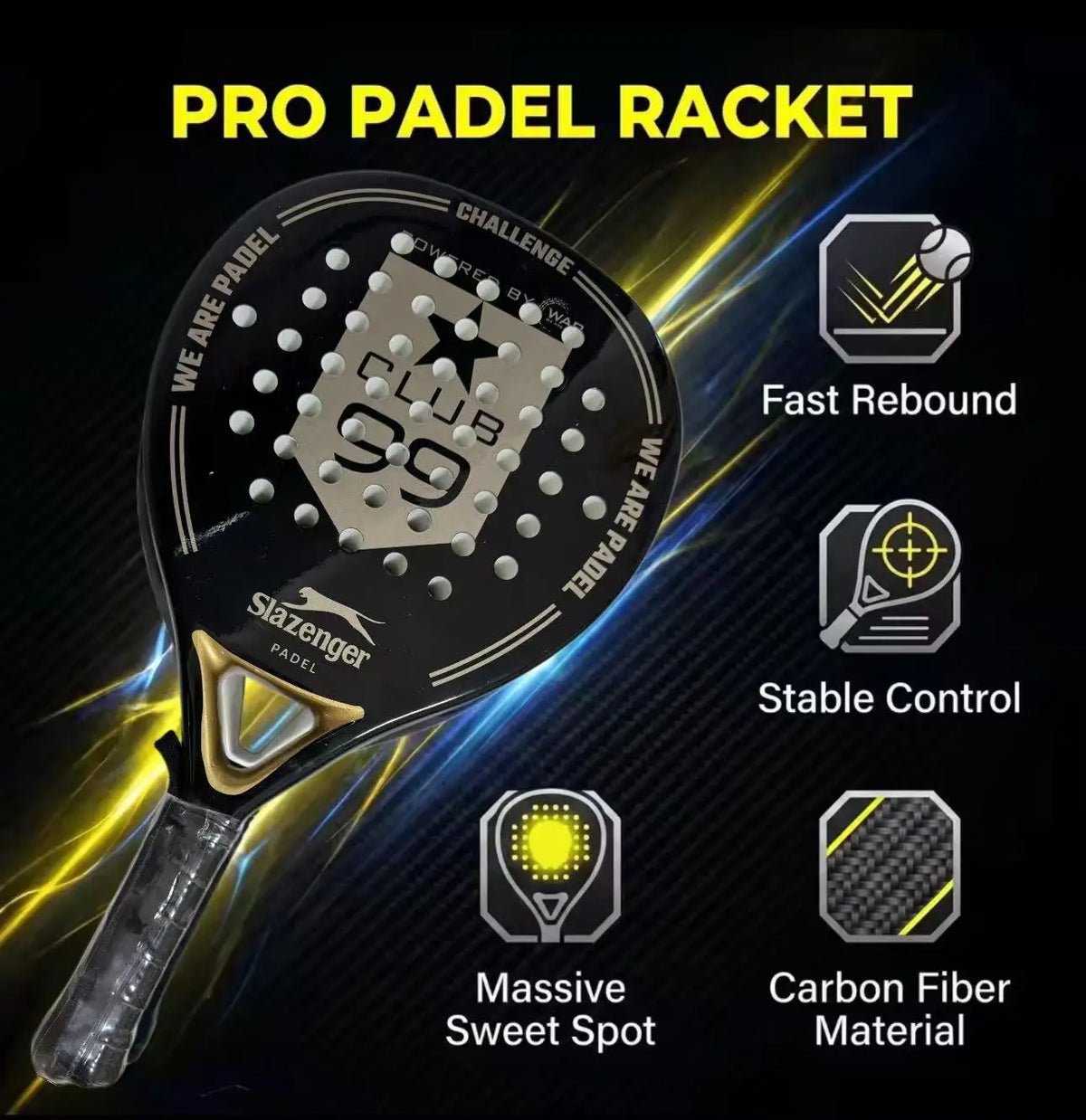 Slazenger Padel Racket Carbon Fiber 360g Soft EVA Foam Core