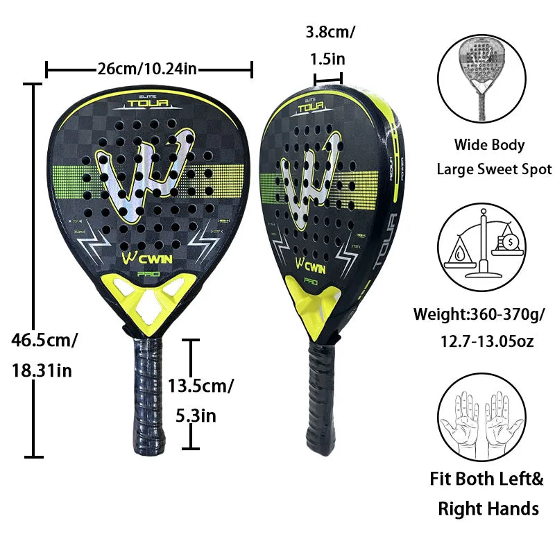 Camewin 18K Padel Racket Carbon Fiber Sweatproof Design
