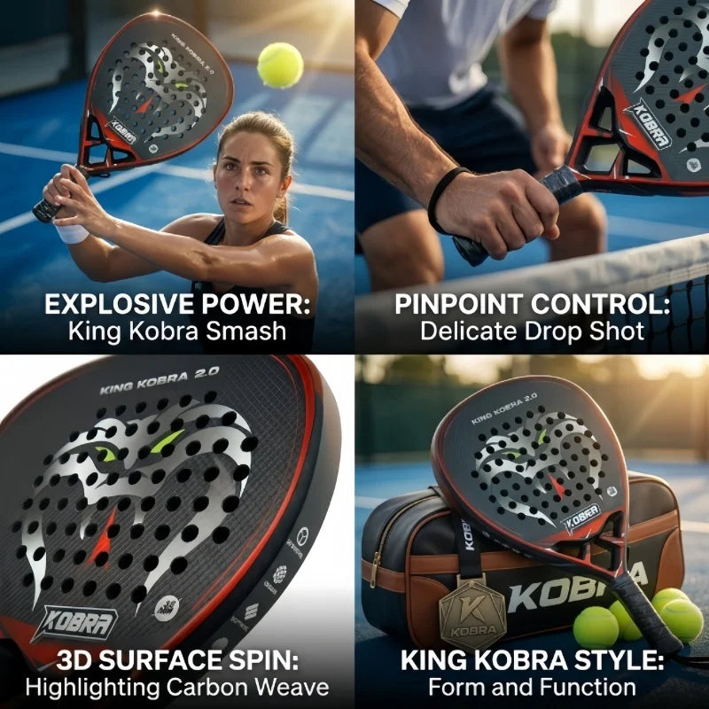 18K Carbon Fiber Padel Racket KING KOBRA 2.0 Black