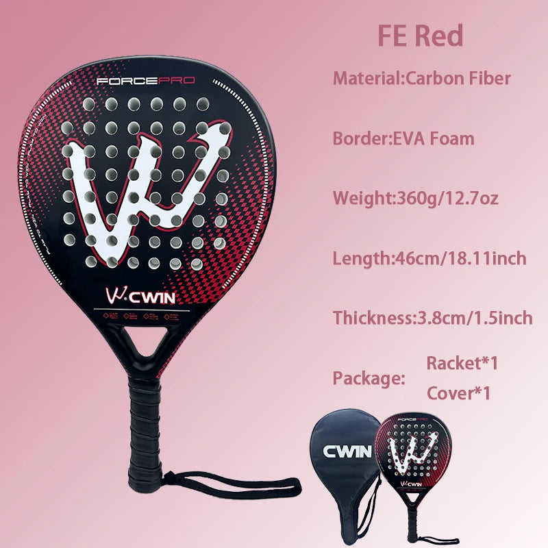 Cwin Padel Racket Carbon Fiber Red EVA Face for Adults