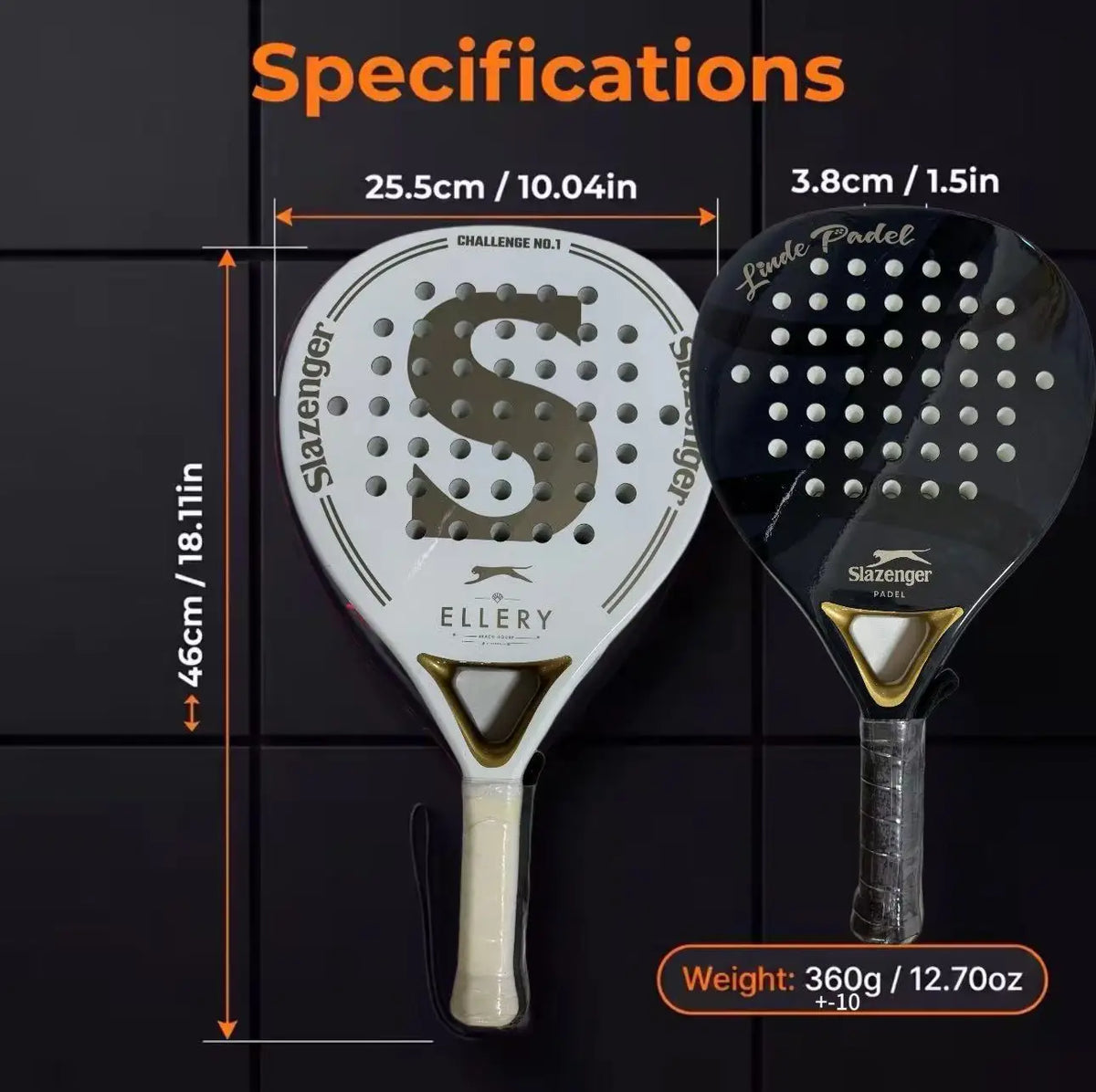 Slazenger Padel Racket Carbon Fiber 360g Soft EVA Foam Core