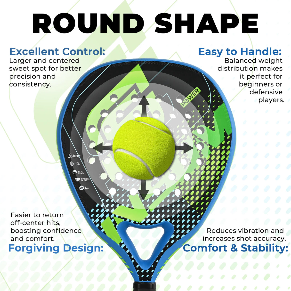 Power Padel Racket INSUM P119 Carbon Fiber EVA Lightweight