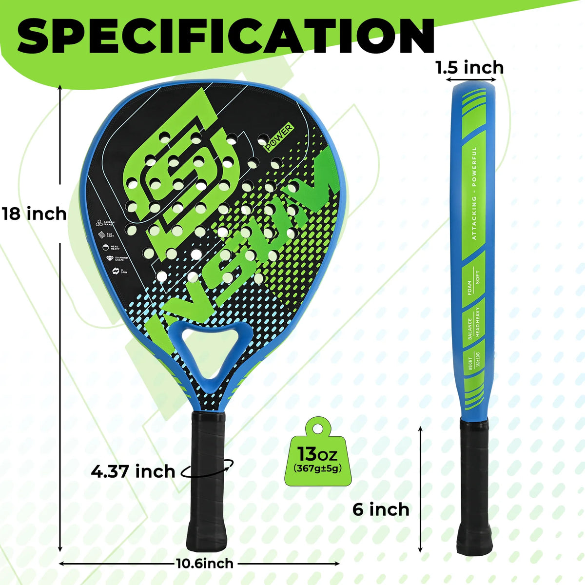 Power Padel Racket INSUM P119 Carbon Fiber EVA Lightweight