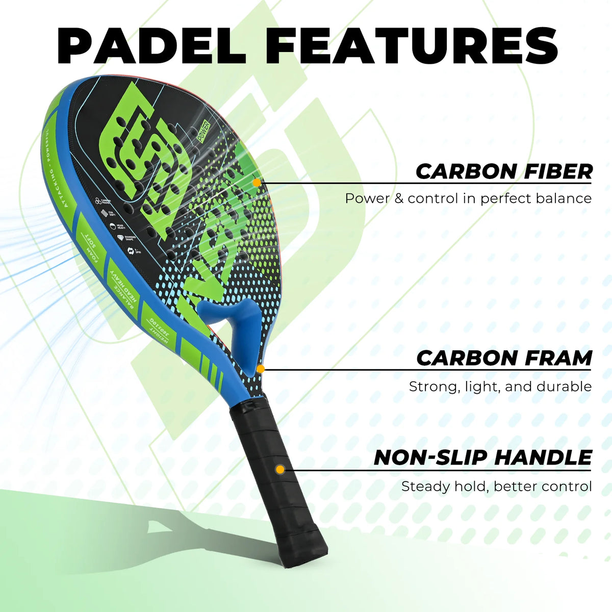 Power Padel Racket INSUM P119 Carbon Fiber EVA Lightweight