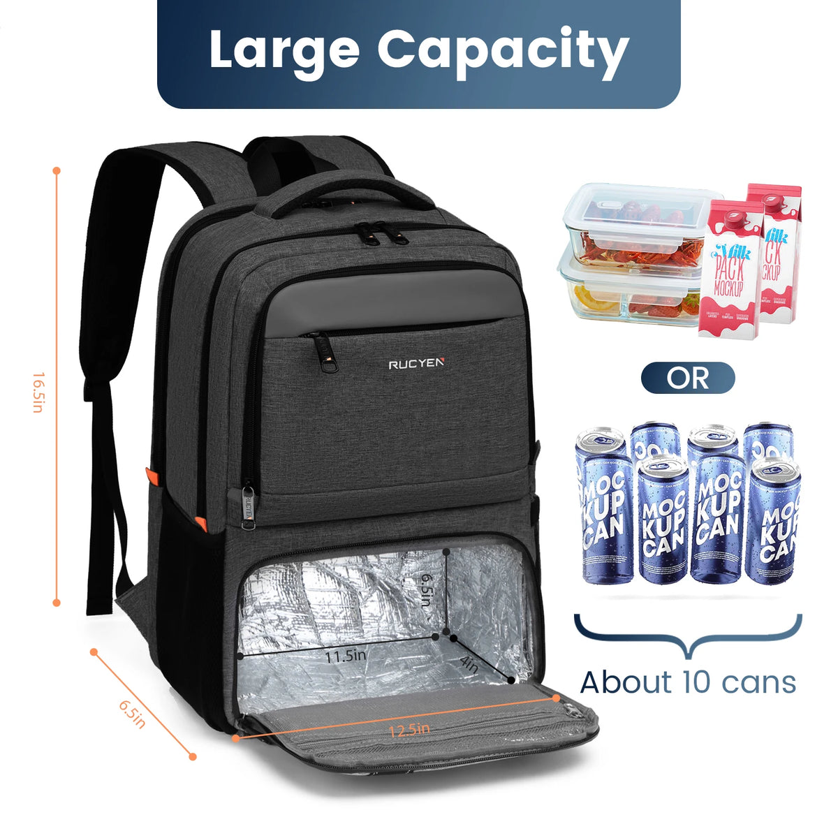 Insulated Cooler Lunch Backpack Waterproof Travel Bag