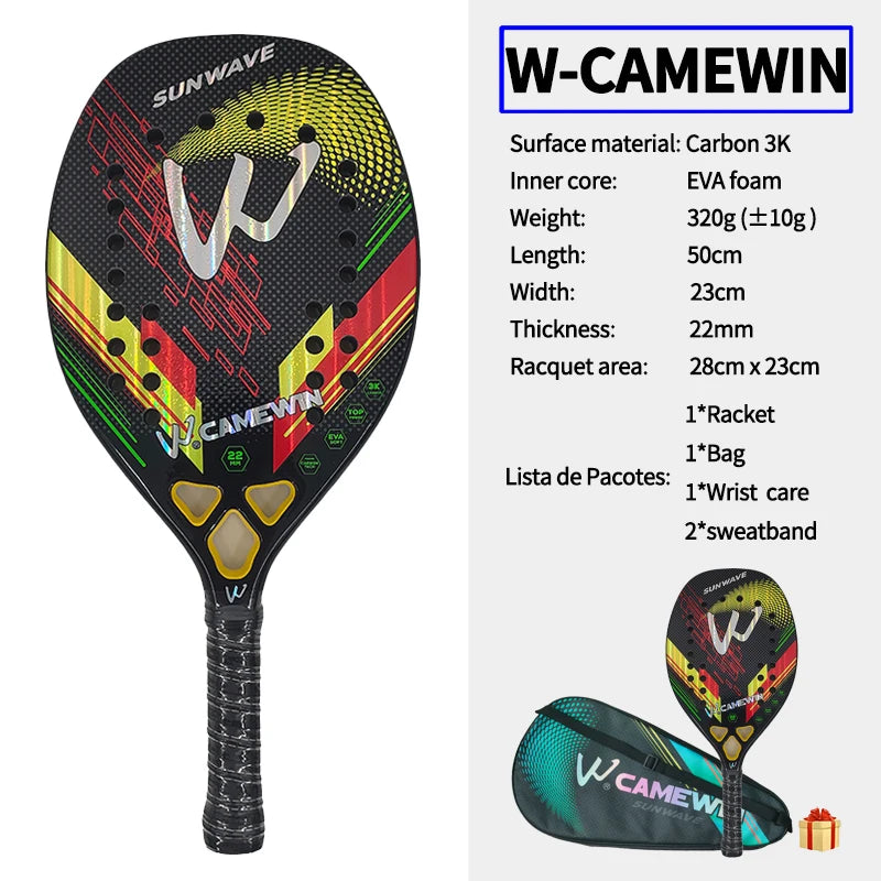 CAMEWIN 3K Carbon Fiber Padel Racket with Protective Bag