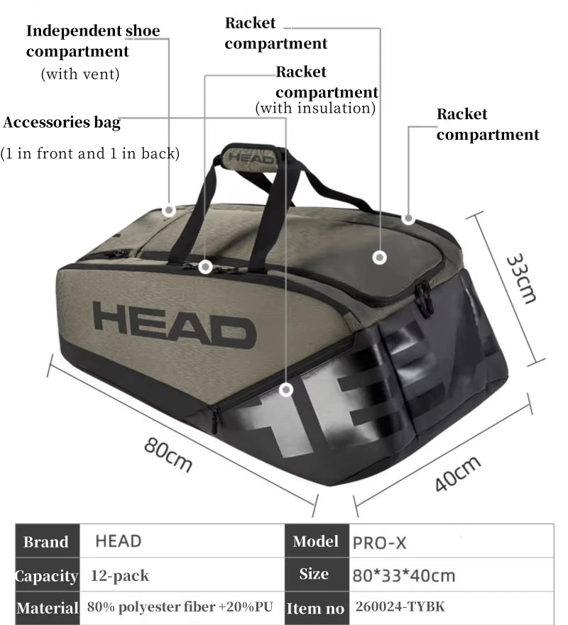 HEAD PROX Series Racket Bag Large Capacity Backpack